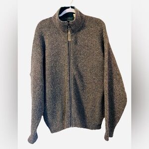 Orvis Vintage Wool Knit Sweater Mens M Full Zip Mock Neck Pockets Fisherman Gray